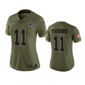 Camiseta Mujer NFL Dallas Cowboys Micah Parsons 11 Olive 2022 Salute To Service Limited